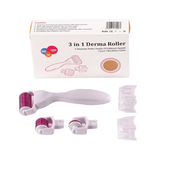 TM-DR005 MOQ 1 шт. 3-в-1 Комплект Derma Roller для корпуса и лица и глаза Микрогольчатый ролик 180 600 1200 игл кожи дермароллер