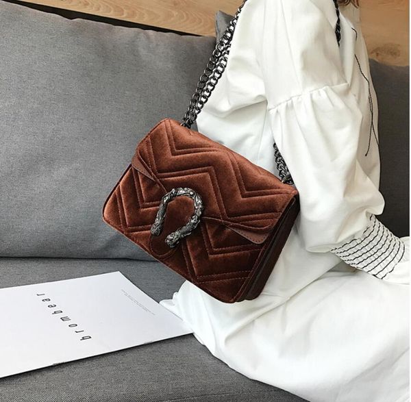 

line bag new 2021 lock snakehead velvet winter classic wavy small designer women chain bag elegant temperament embroidered ioorm, Red;black