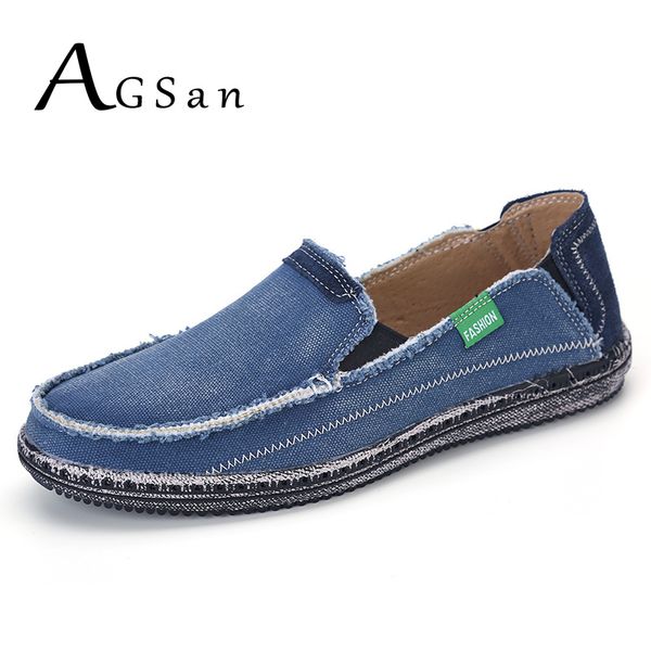 

agsan classic canvas shoes men lazy shoes blue grey canvas moccasins men slip on loafers washed denim casual flats big size 46, Black