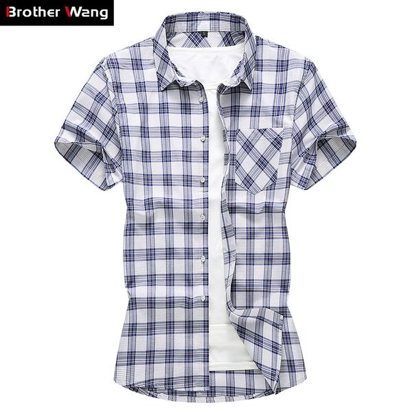 

large size plaid shirt male 5xl 6xl 7xl 2019 summer new casual loose men's short-sleeved shirt brand clothes, White;black