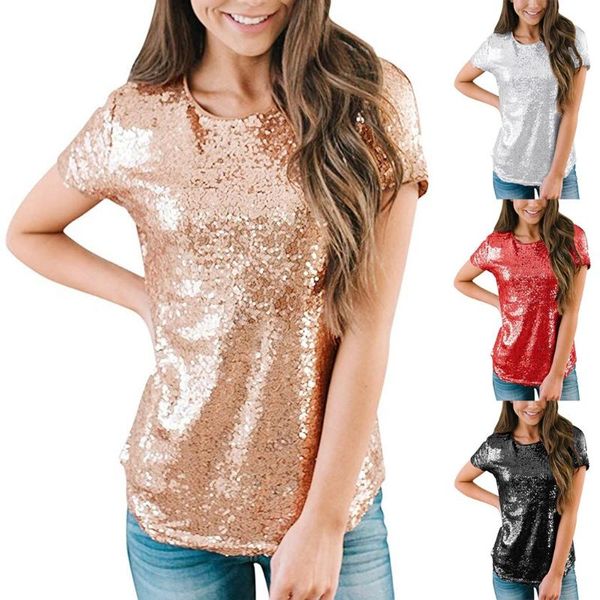 

мода короткого рукава soild цвета блестки верхней блестящей партия ночь носить блузку нового стиля для женщин летних одежд рубашки женщин, White