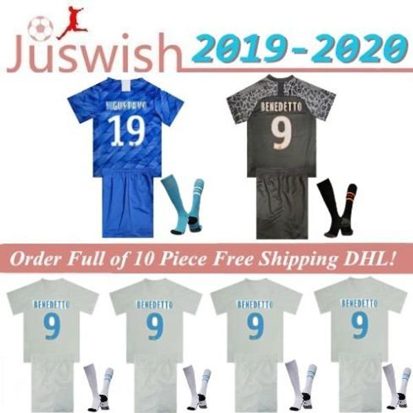 

kids kit socks 19 20 olympique de marseille soccer jersey kits 2019 2020 om marseille balotelli payet thauvin l.gustavo football shirts, Black