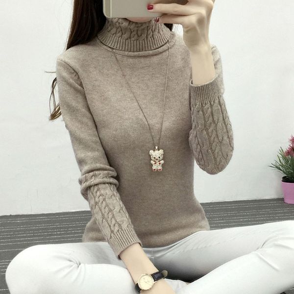 

2018new winter thick warm women turtleneck sweaters pullovers knit long sleeve bottoming sweater female jumper 10 colors 26, White;black