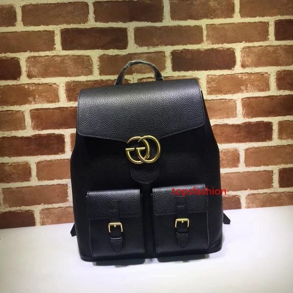

2020 celebrity design letter buckle real leather backpack man woman 429007 cowhide black travel bag