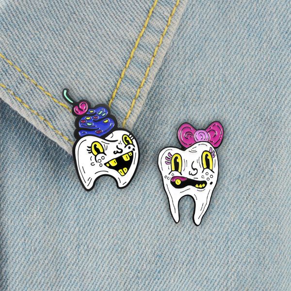 

funny tooth face brooch cartoon colorful bow with shiny expression personality badge denim leather sweater accessories creative, Gray