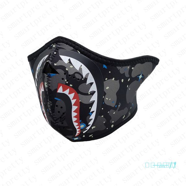 

8colors face mask ape shark дизайнер половина лица шарф лицевые маски спорт cyclingmouth обложка kepp теплый камуфляж night lumionous маски, Black