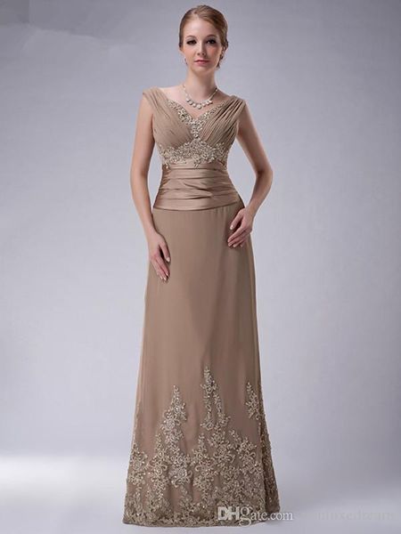 

a line v-neck tea length mauve champagne chiffon appliques sheer long sleeve jacket plus size mother of the bride dresses, Black;red