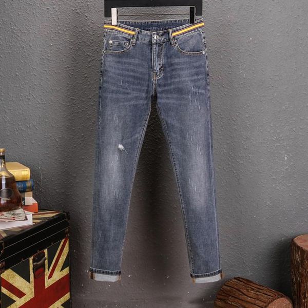 

мужских знаки разрывы stretch black jeans модельер slim fit омывается панели хип-хоп брюки 10200 байкер jean, Blue