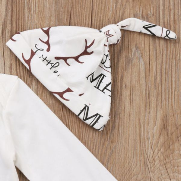

3pcs toddler baby boy outfits daddy's new hunting buddy deer print long sleeve romper+long slack pants+hat, White