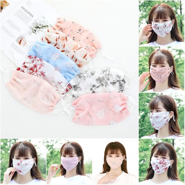 

women face mask silk chiffon printed thin lady's mask handkerchief outdoor windproof half face dust-proof sunshade masks kz-6931 200pcs
