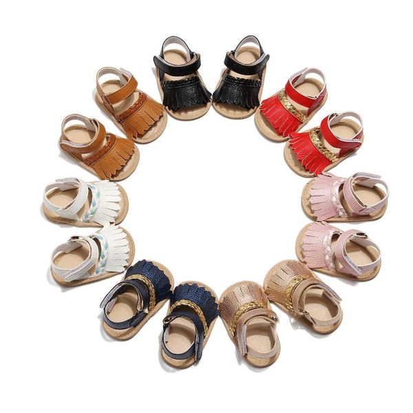 

2020 kid tassel sandals lovely infant baby girl hard sole toddler shoes non-slip child tassels sandals, Black;red