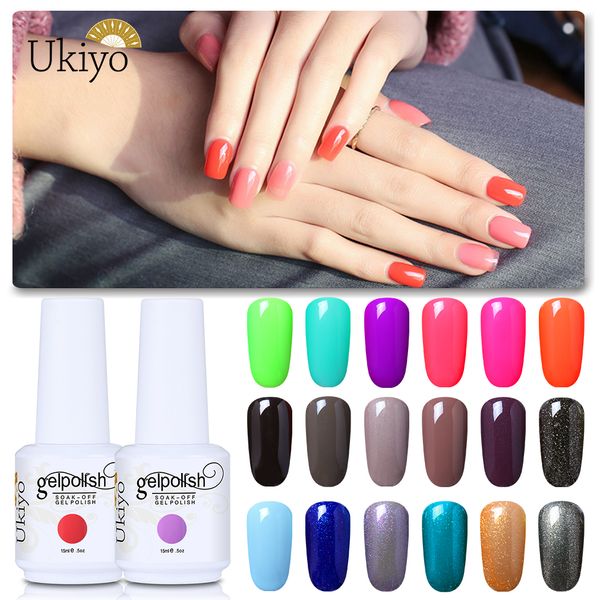 

ukiyo 15ml classic color uv gel polish enamel lacquer varnish hybrid soak off semi permanent nail polish nail art gellak paint, Red;pink