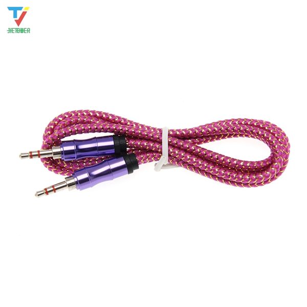 

1m bamboo style aluminum alloy gold plated plug nylon wire for car/headphone/mp4 3 aux cable jack 3.5mm male to male aux audio cable