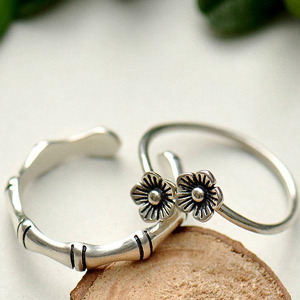 

vintage fashion couple rings plum flower bamboo opening rings, Slivery;golden
