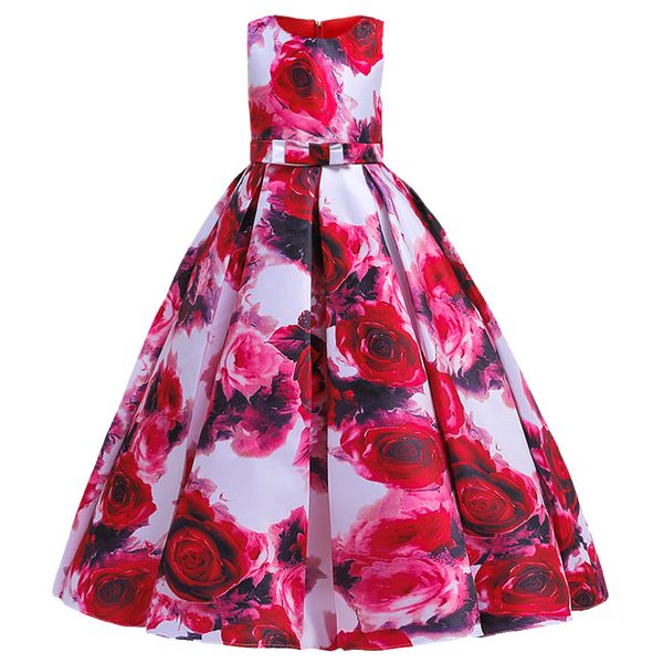 

2019 teen girl long dress children's dress girl children's printed floor princess vestido party wedding 10 12 years, Red;yellow
