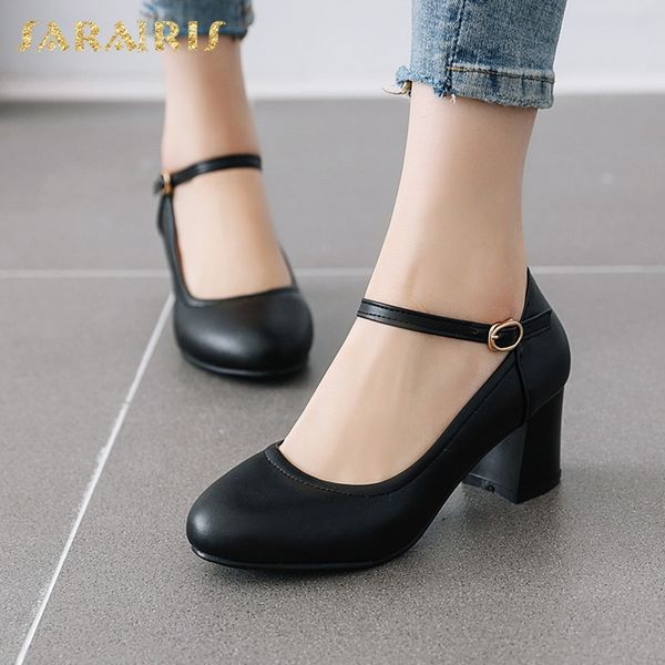 

karinluna moda nuevo gran tamaño 31-43 hebilla correa zapatos de mujer plataforma hebilla correa zapatos de mujer bombas, Black