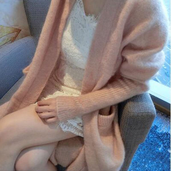 

women 100% natural real mink cashmere long cardigans new soft factory customize plus size and 30 colors cashmere sweater sr512, White