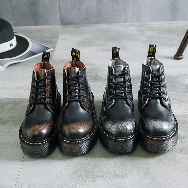 

2019 women's leather boots women's england motorcycle boots thick-soled platform ankle shoes, Black