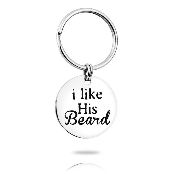 

polishedplus customized i like his beard keychain couple love black humor stainless steel letter personalized for women gift, Silver
