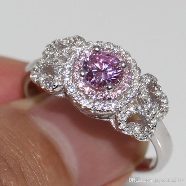 

victoria wieck choucong luxury jewelry 100% pure 925 sterling silver round cut pink sapphire 2 color cz diamond women wedding band ring gift