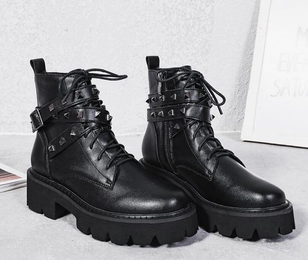 

breathable pu lace-up classic elegant fashion boots shose cancise pumps winter soft and comfortable wedges women casual boots, Black
