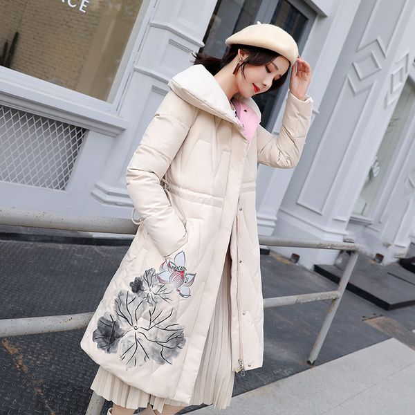 

2019 new cotton clothes women long loose printed ethnic wind jacket fashion casual warm winter female cotton coat w211, Black