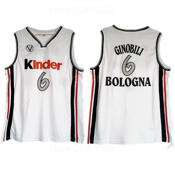 

MANU GINOBILI #6 VIRTUS KINDER BOLOGNA EUROPEAN Basketball JERSEY Double Stiched High Quality shirt IN STOCK Free Shipping