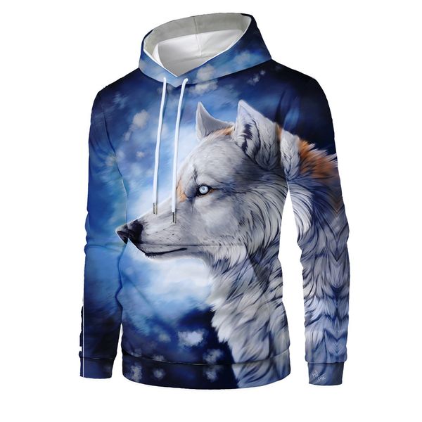 

mens designer new white wolf 3d digital printing hoodie, Black