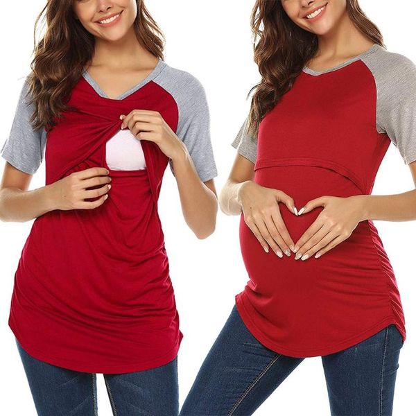 

women maternity casual short sleeve v-neck nursing t-shirt for breastfeeding, White