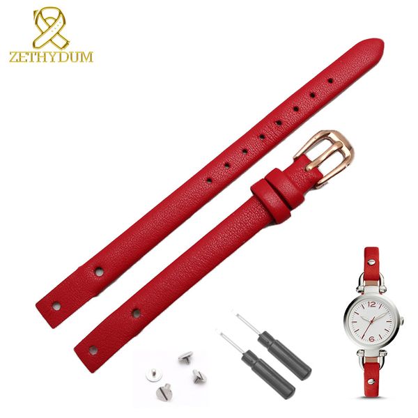 

genuine leather bracelet strap women fashion watchband small band 7mm 8mm for es4340 es4119 es4000 watch band with screw, Black;brown