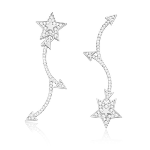 

sljely fashion real 925 sterling silver gold color asymmetric star earrings with stud micro 5a cubic zirconia women fine jewelry