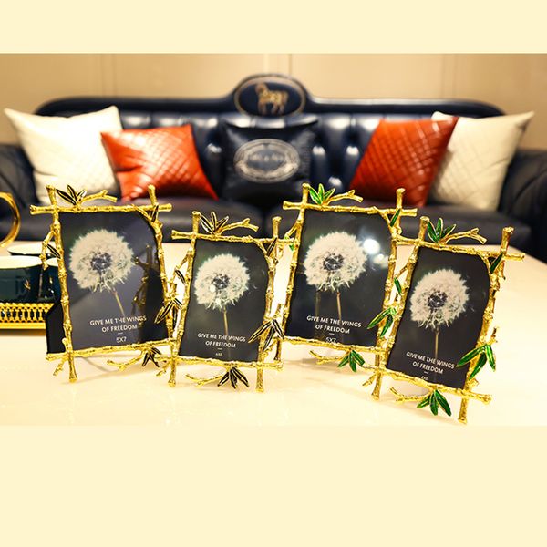 

7 inch european light luxury metal bamboo frame high-end wedding p decoration simple living room bedroom setting weddinggift
