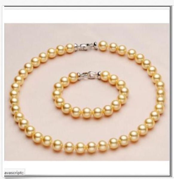 

huge 10-11mm gorgeous south sea round gold pearl necklace 18inch&bracelet 8, Silver