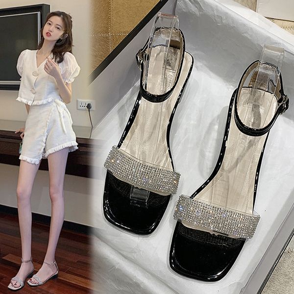 

2020 summer luxury sandals sale of women's shoes med buckle strap block heels suit female beige all-match ladies fashion lady, Black