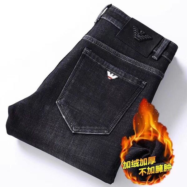 

новые джинсы мужские осень / зима толстый бизнес случайный мужской прямой трубки тонкий стрейч тела и флиса утолщенный длинный trouse, Blue