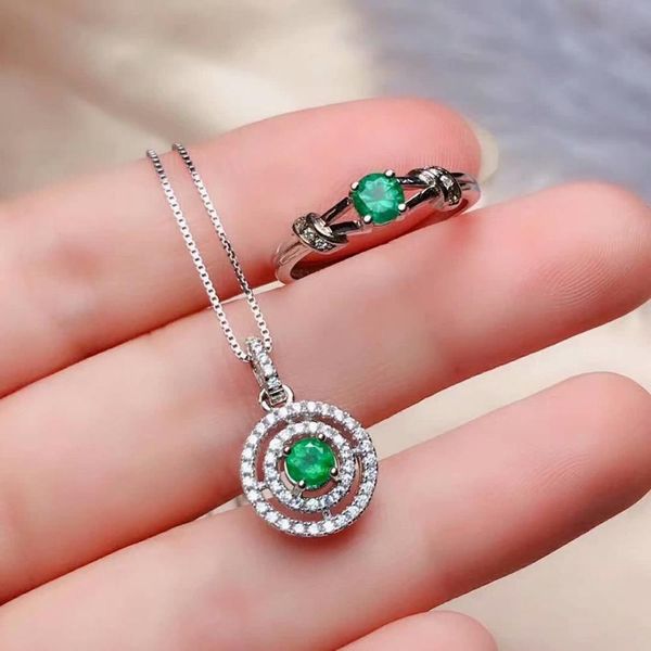 

shilovem 925 sterling silver natural emerald rings pendants send necklace fine jewelry party women 4*4mm ctz0404888agml, Black