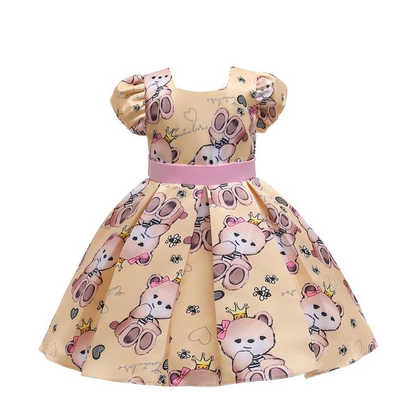 

baby girl gown of cartoon bear for party with bow in three color for2-12 years old, Red;yellow