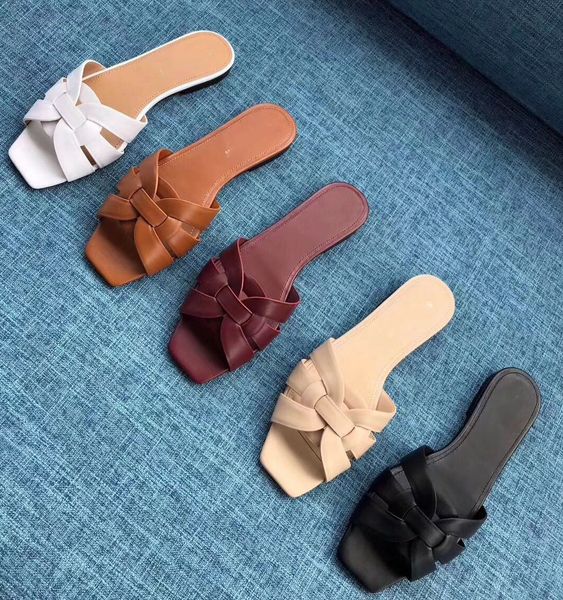 

h new luxury fashion slide sandals slippers women slipper with original box designer hand-made flosize:35-40 with box u54, Black