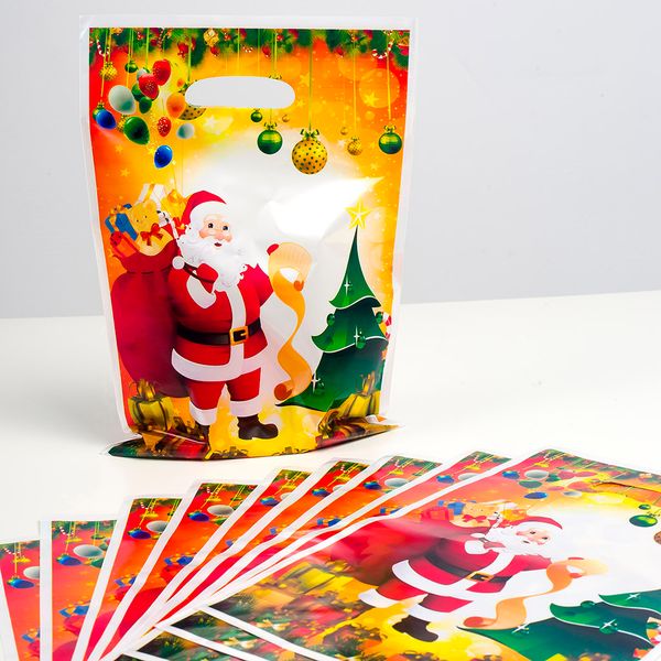 

candy bag одноразовые сумка 10pc рождество пвх одноразовые tote рождественские конфеты подарочные украшения printed санта-клауса