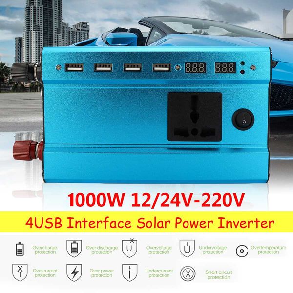 

car inverter pure sine wave power inverter 1000w/2000w 4usb transformer 12v/24v dc to 220v interface voltage smart lcd display