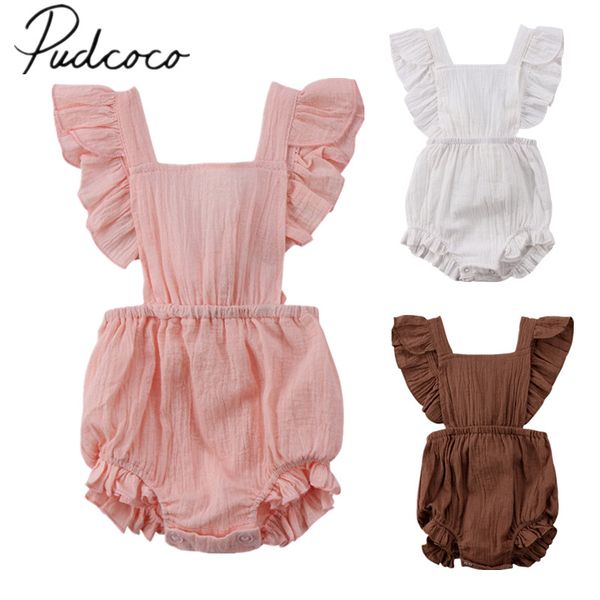 

2018 brand new summer infant toddler newboorn baby girl cotton bodysuit outfits solid jumpsuit sleeveless backless sunsuit 0-24m, Blue