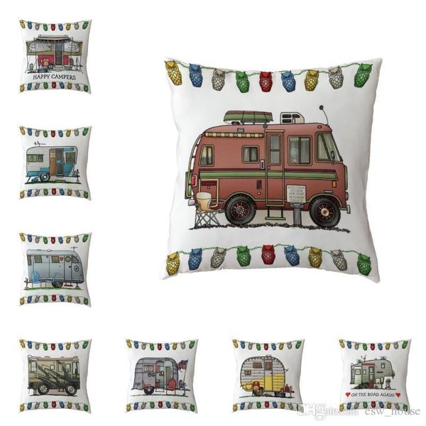 

happy campers cushion cover 44*44cm linen pillow case camping car office bed couch home decoration throw pillowcase