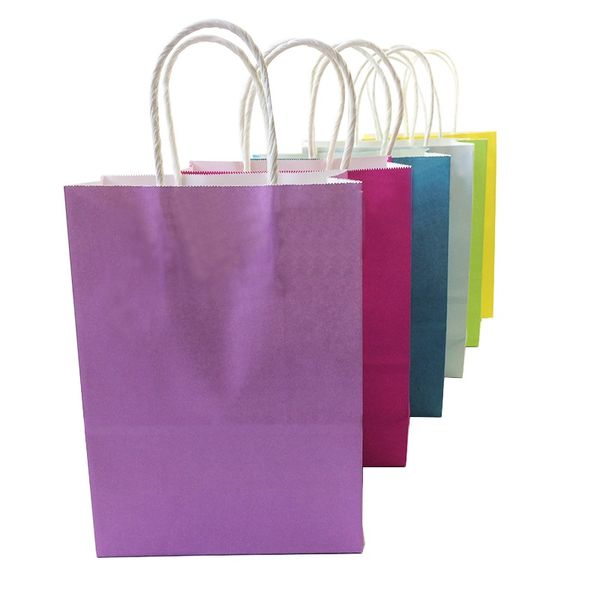 

10pcs/lot festival gift kraft paper bag shopping bags diy multifunction candy color paper bag with handles 21x15x8cm