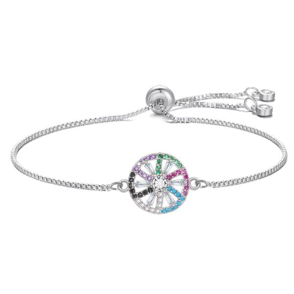 

sparkling rainbow color crystal tennis charm bracelets & bangles women handmade silver bracelet femme ethnic jewelry, Golden;silver