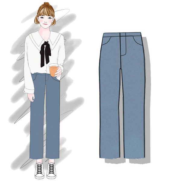 

2019 new fashion women's clothing high waist loose straight pants korean wild must-have slim jeans female tide, Blue