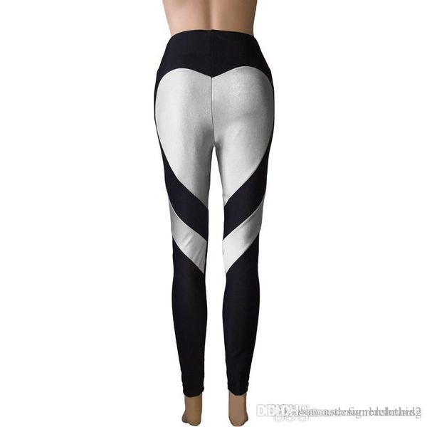 

heart printed womens leggings contrast color skinny sports womens long pants stretch mid waist ladies apparel, Black