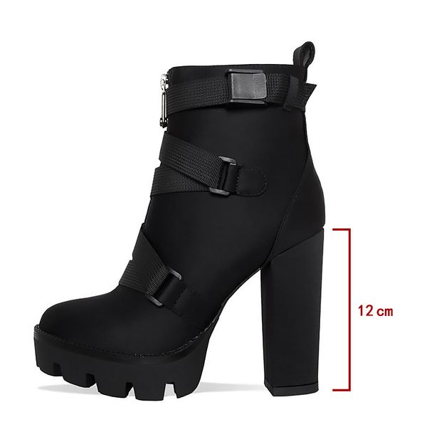 

2019 new fashion spring autumn platform ankle boots women 12cm thick heel platform boots ladies worker black big size