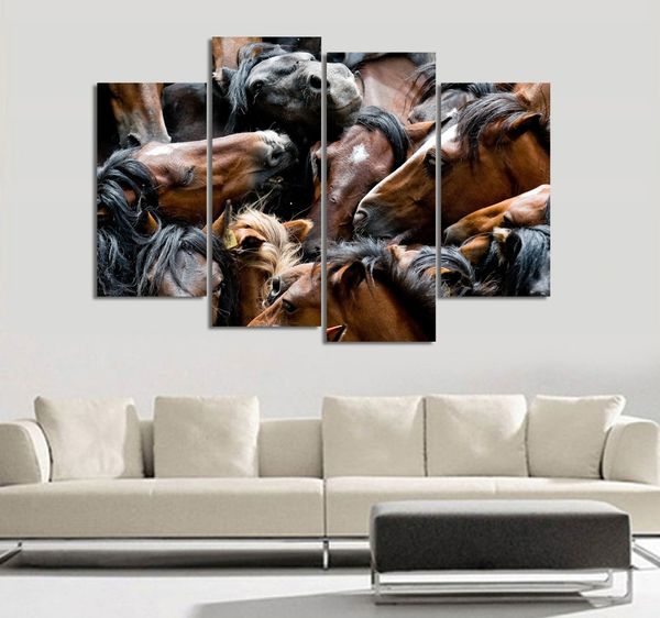 

4Pcs/Set Sunset Horse Canvas Painting Animal Poster Vintage Grassland Wall Christmas Canvas Pictures For Home Decor Cheap Wall Art Quadro
