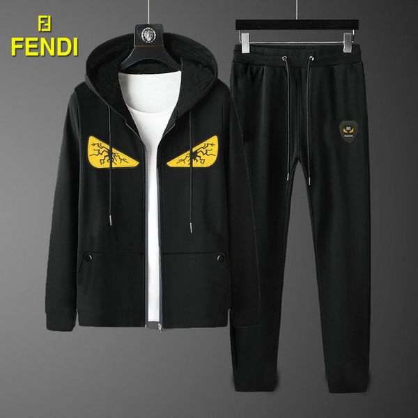 

fends classic brand suit high end mens designer suit luxury slim jacket trend hoodie casual wild pants boutique logo embroidery suit, Gray