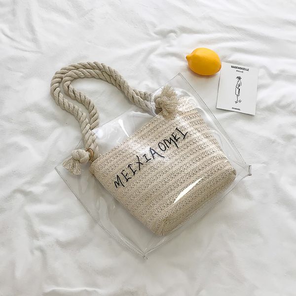 

2019 bohemian transparent bag for women pvc clear beach handbags summer letter rattan bag handmade kintted shoulder bags#h20